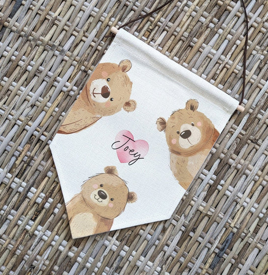 Personalised Peek - a - Boo Bear Name Pennant Wall Flag | Nursery & Kids Room Decor - RoseRowanDesign -