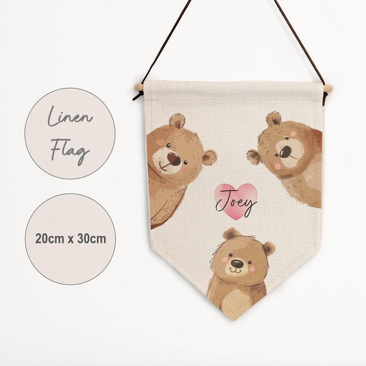 Personalised Peek - a - Boo Bear Name Pennant Wall Flag | Nursery & Kids Room Decor - RoseRowanDesign -