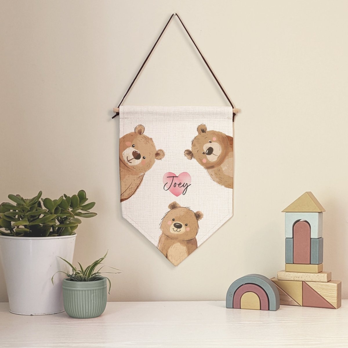Personalised Peek - a - Boo Bear Name Pennant Wall Flag | Nursery & Kids Room Decor - RoseRowanDesign -