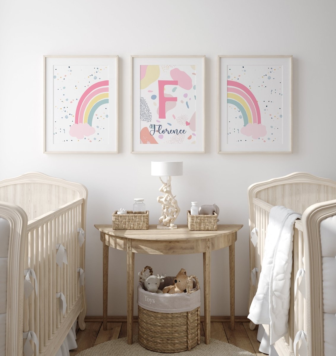 Personalised Rainbow | Set of 3 Prints | Pink Girls Room Print Set - RoseRowanDesign - Wall Art