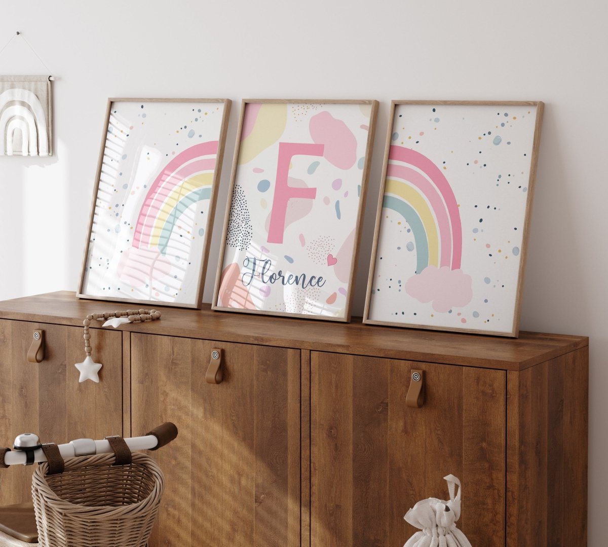 Personalised Rainbow | Set of 3 Prints | Pink Girls Room Print Set - RoseRowanDesign - Wall Art