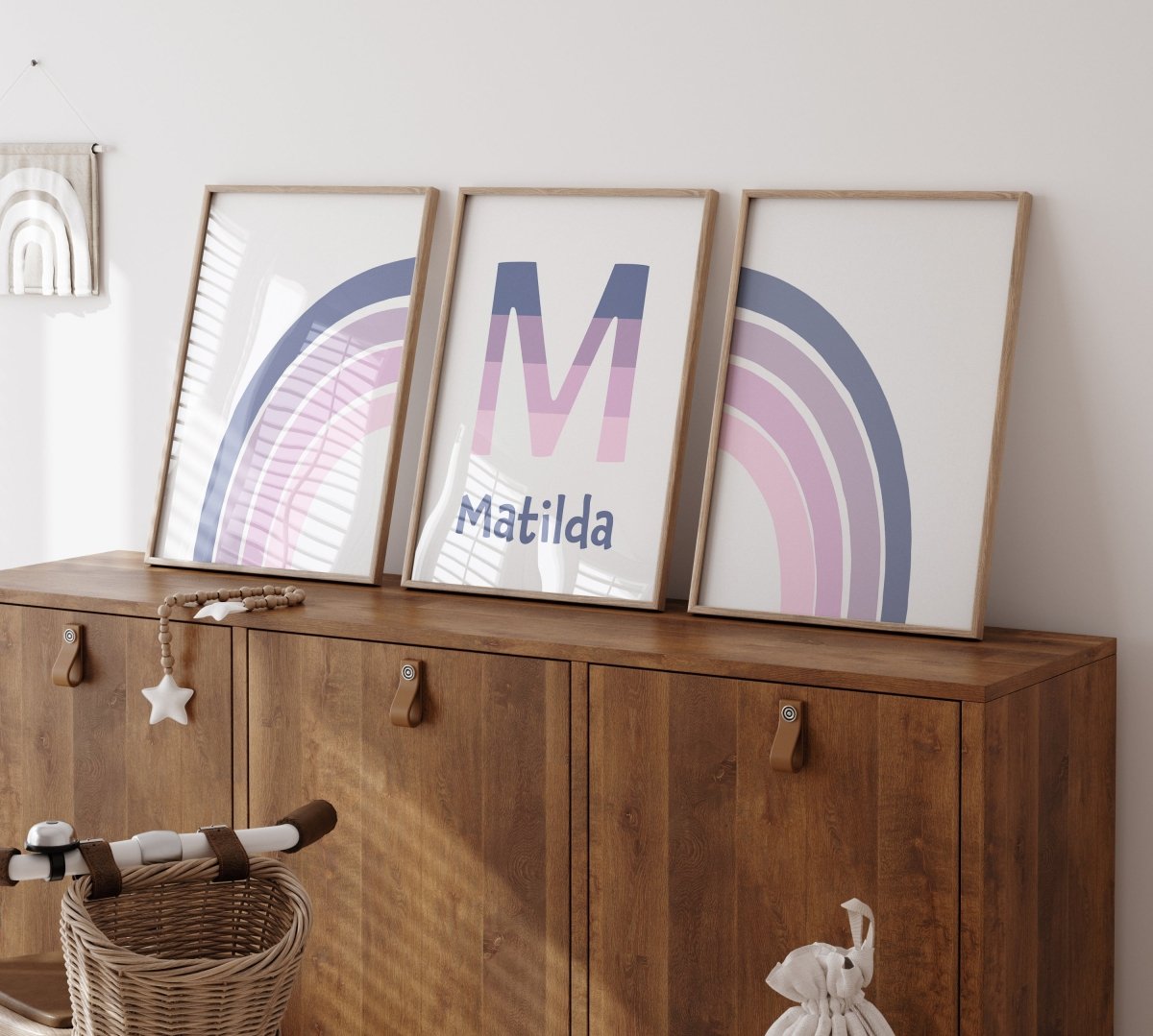 Personalised Rainbow | Set of 3 Prints | Purple Girls Room Print Set - RoseRowanDesign - Wall Art