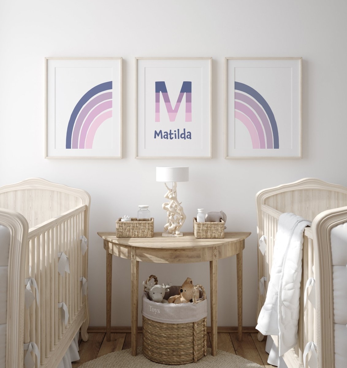 Personalised Rainbow | Set of 3 Prints | Purple Girls Room Print Set - RoseRowanDesign - Wall Art