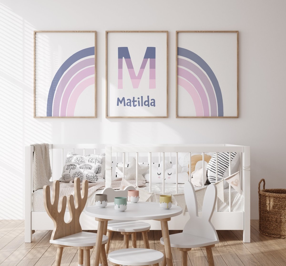 Personalised Rainbow | Set of 3 Prints | Purple Girls Room Print Set - RoseRowanDesign - Wall Art