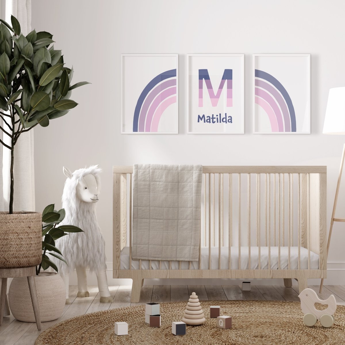 Personalised Rainbow | Set of 3 Prints | Purple Girls Room Print Set - RoseRowanDesign - Wall Art