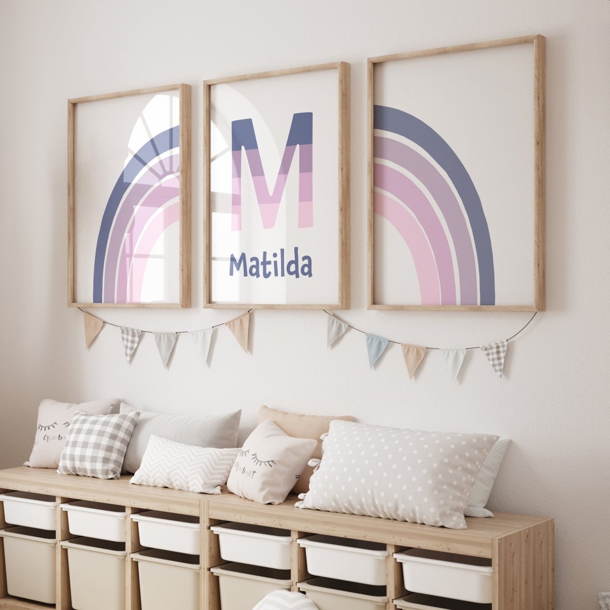 Personalised Rainbow | Set of 3 Prints | Purple Girls Room Print Set - RoseRowanDesign - Wall Art
