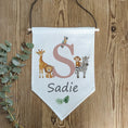 Load image into Gallery viewer, Personalised Safari Animal Name Pennant | Kids Room Banner & Nursery Wall Flag - RoseRowanDesign -