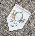 Load image into Gallery viewer, Personalised Safari Animal Name Pennant | Kids Room Banner & Nursery Wall Flag - RoseRowanDesign -