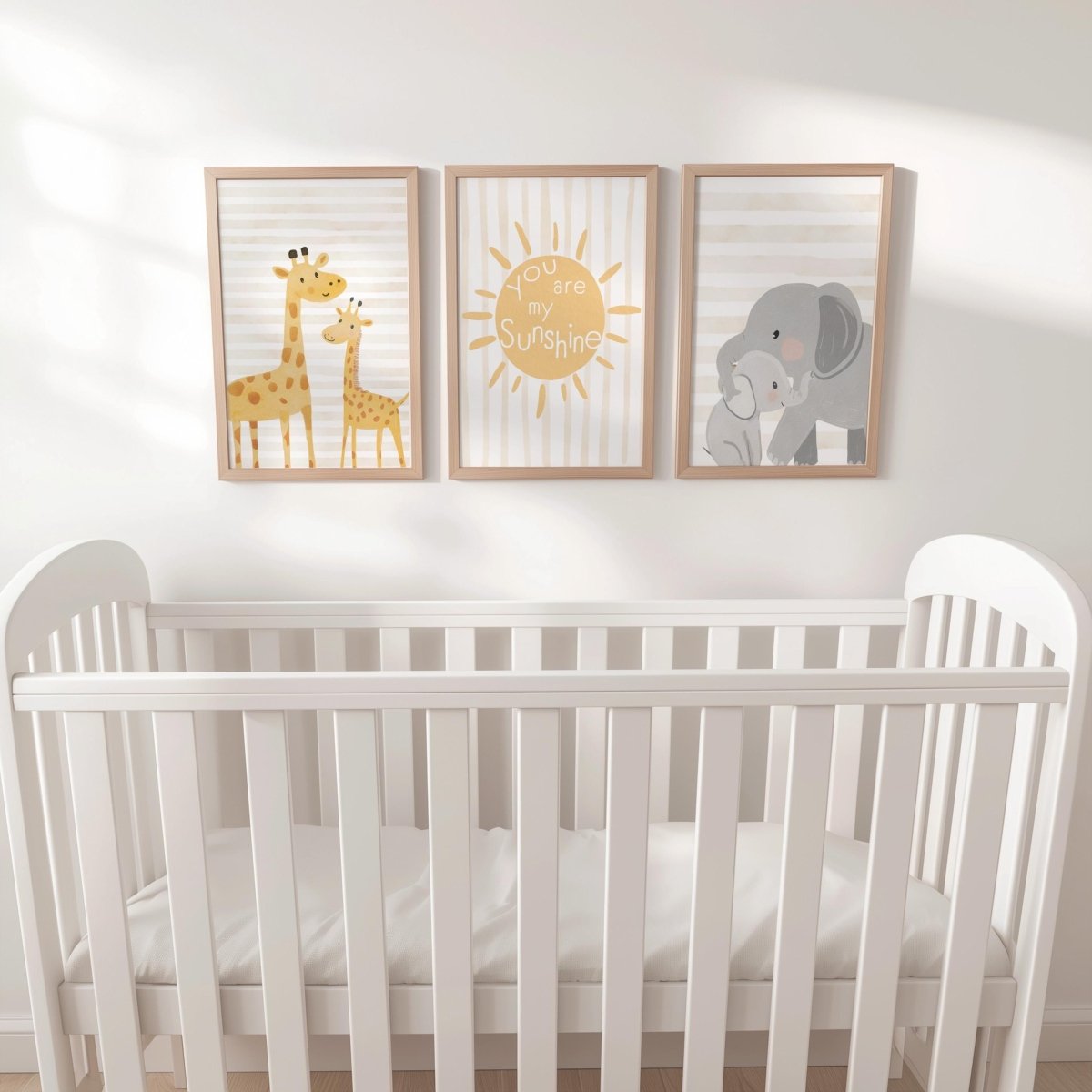 Personalised Safari Animal Nursery Prints – Set of 3 Giraffe & Elephant Wall Art - RoseRowanDesign -