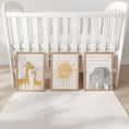 Load image into Gallery viewer, Personalised Safari Animal Nursery Prints – Set of 3 Giraffe & Elephant Wall Art - RoseRowanDesign -