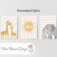 Load image into Gallery viewer, Personalised Safari Animal Nursery Prints – Set of 3 Giraffe & Elephant Wall Art - RoseRowanDesign -