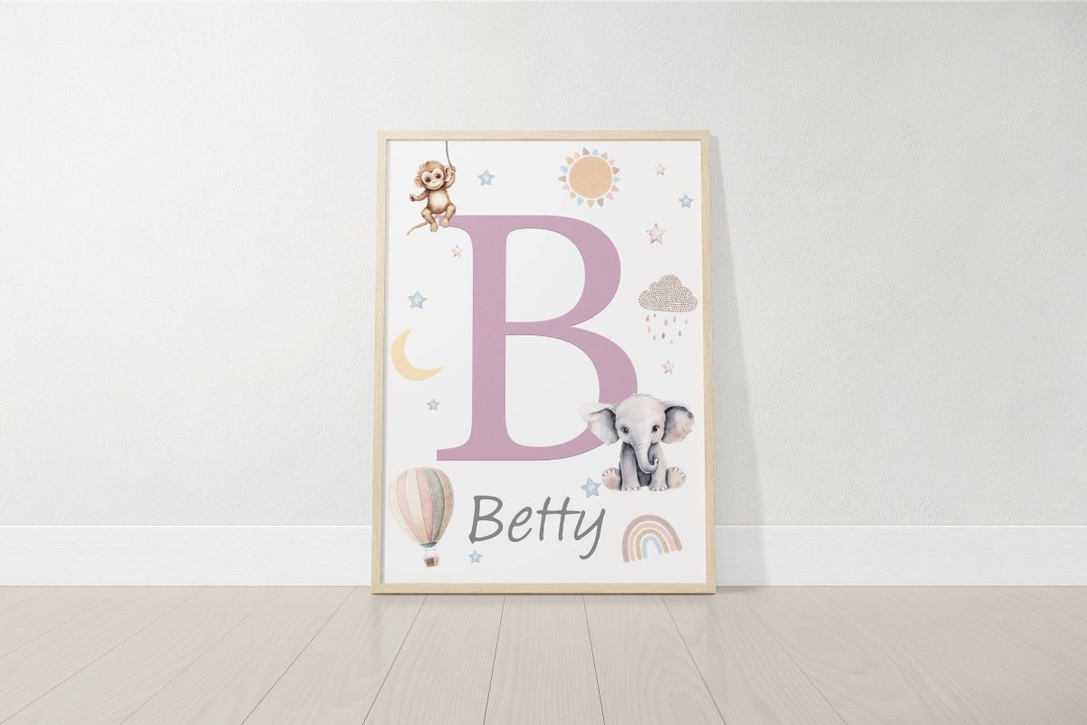 Personalised Safari Animal Prints | Set of 3 Boho Nursery Wall Art for Baby’s Room - RoseRowanDesign -