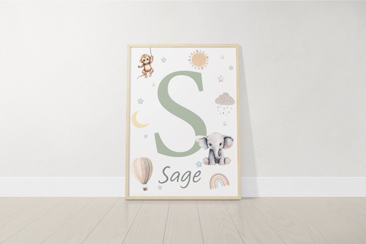 Personalised Safari Animal Prints | Set of 3 Boho Nursery Wall Art for Baby’s Room - RoseRowanDesign -