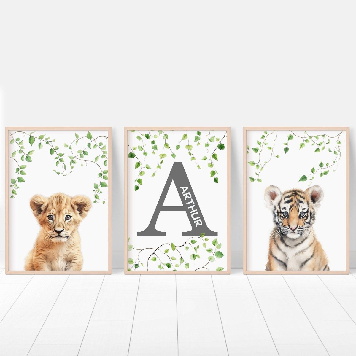 Personalised Safari Name Prints | Jungle Theme | Set of 3 Nursery Decor - RoseRowanDesign - Wall Art