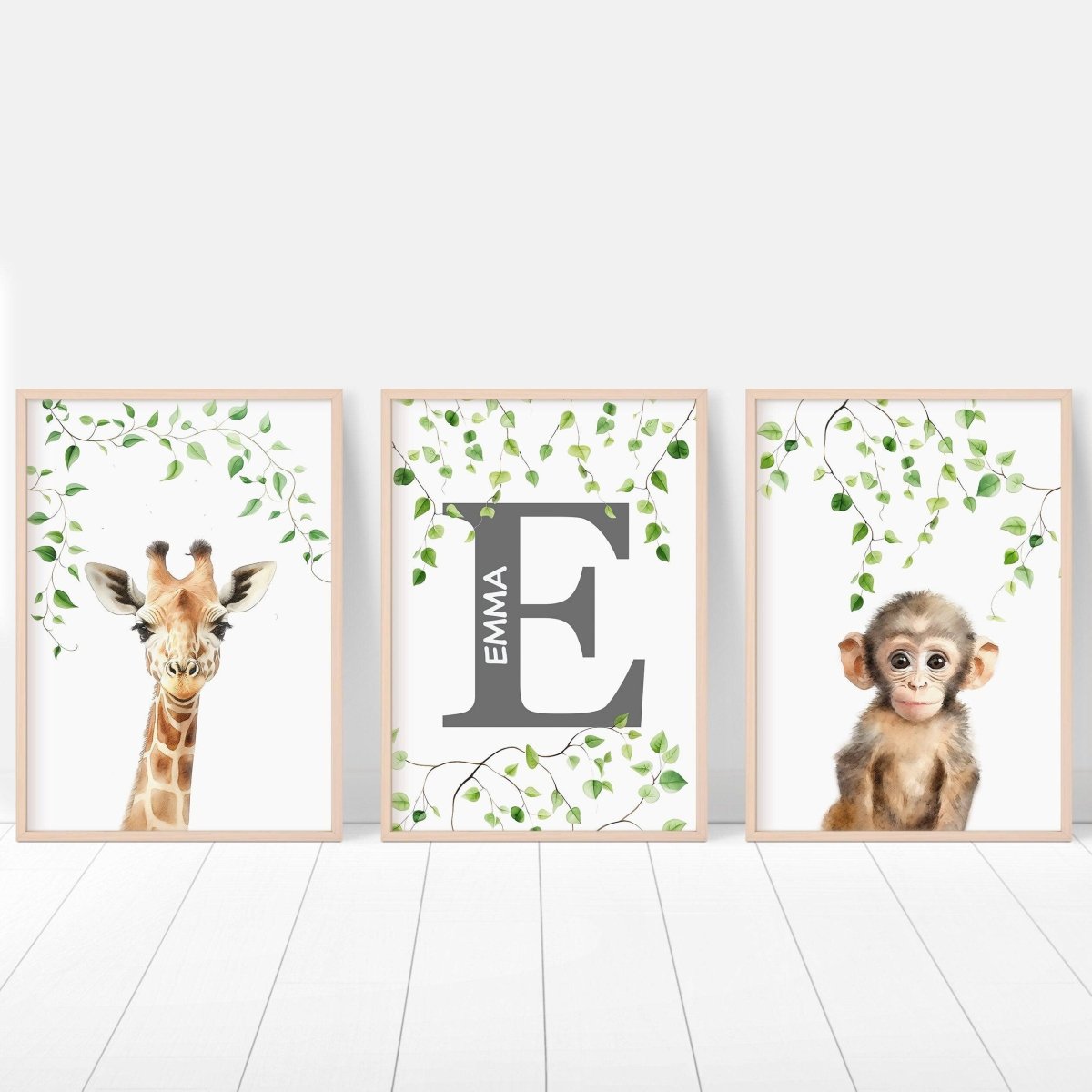 Personalised Safari Name Prints | Jungle Theme | Set of 3 Nursery Decor - RoseRowanDesign - Wall Art