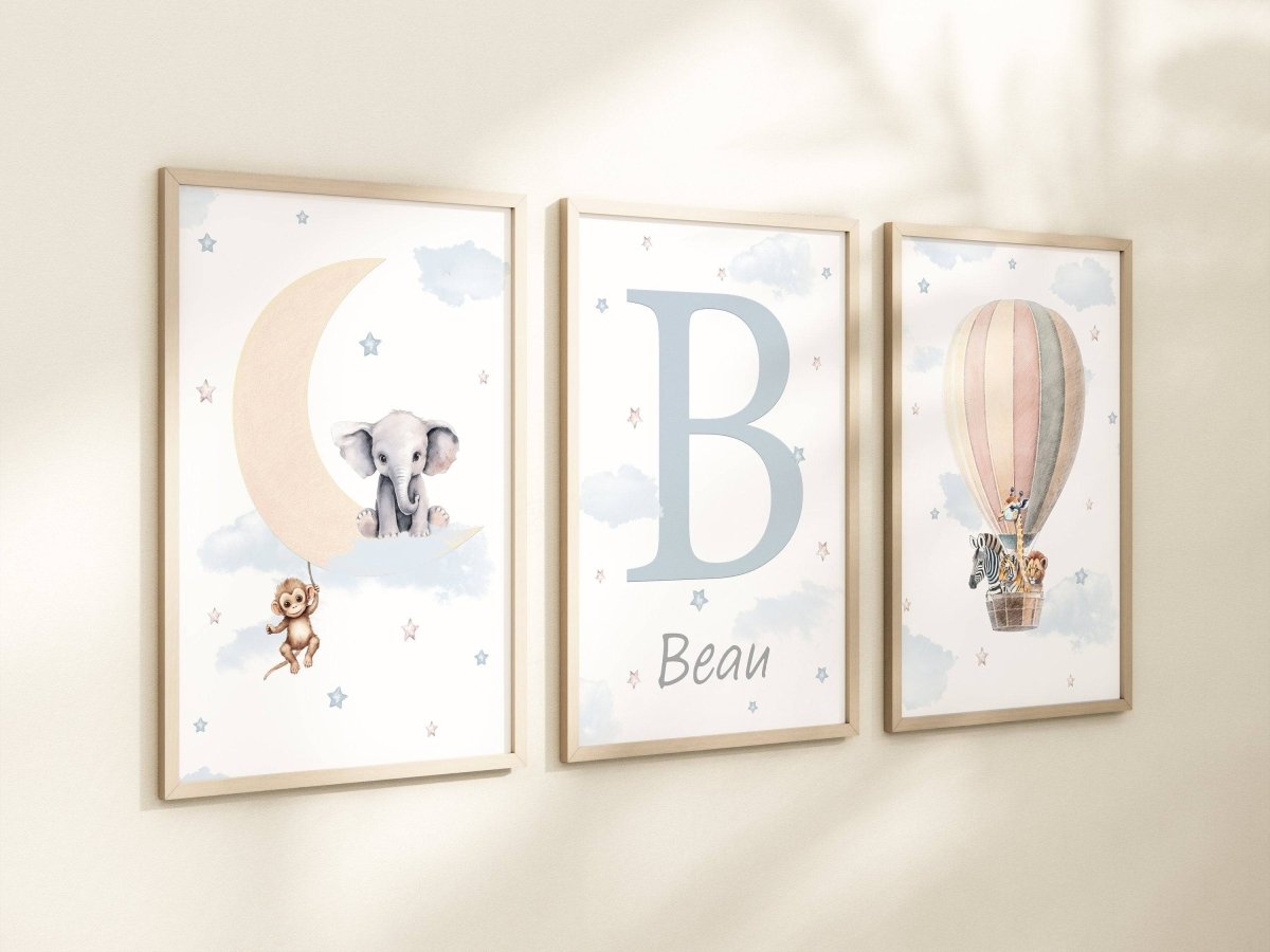 Personalised Safari Nursery Print | Hot Air Balloon and Stars Wall Art for Girls' Bedroom - RoseRowanDesign - Wall Art