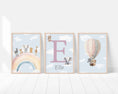 Load image into Gallery viewer, Personalised Safari Nursery Prints | Set of 3 | Rainbow & Hot Air Balloon Art for Girls' Bedroom - RoseRowanDesign - Wall Art