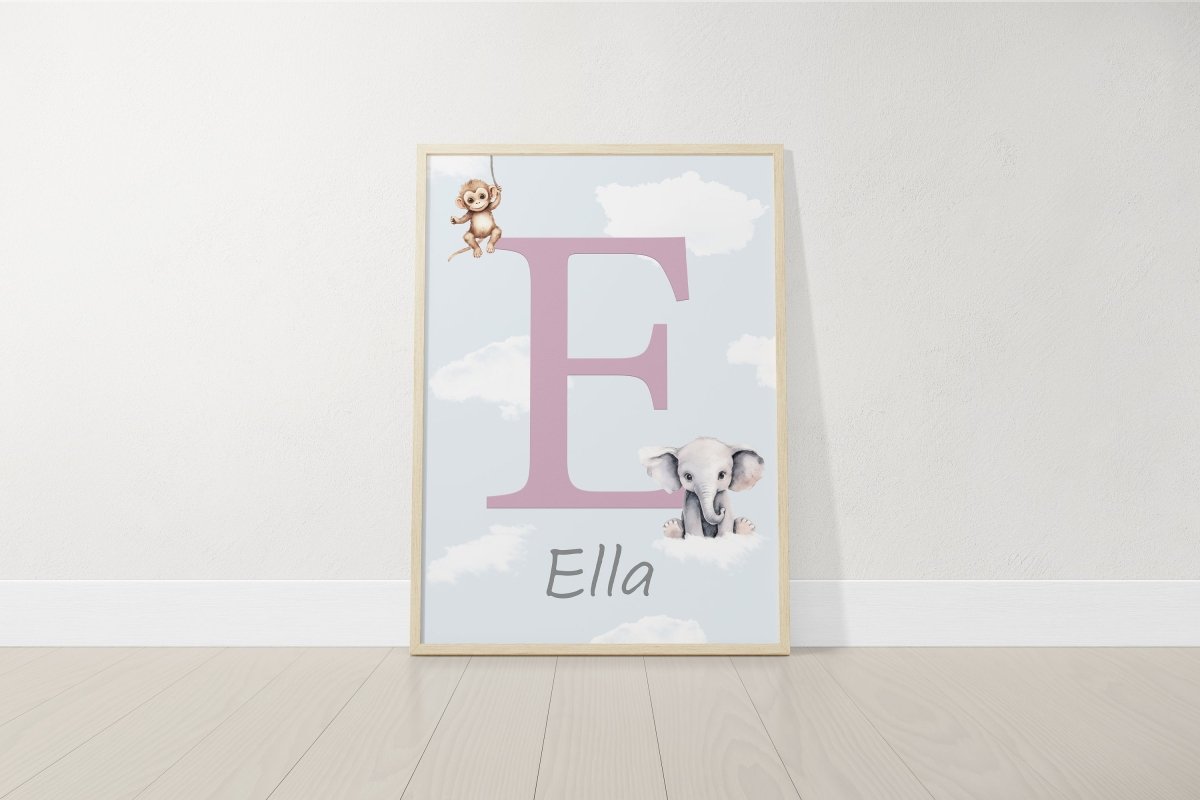 Personalised Safari Nursery Prints | Set of 3 | Rainbow & Hot Air Balloon Art for Girls' Bedroom - RoseRowanDesign - Wall Art