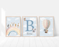 Load image into Gallery viewer, Personalised Safari Nursery Prints | Set of 3 | Rainbow & Hot Air Balloon Art for Girls' Bedroom - RoseRowanDesign - Wall Art