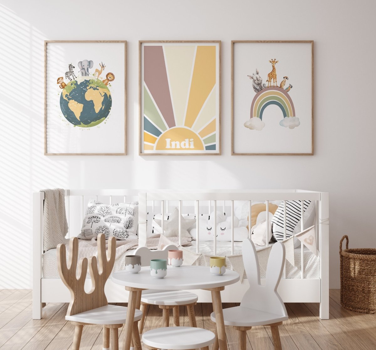 Personalised Safari Set of 3 Wall Prints | Wall Art for Nursery, Bedroom or Playroom - RoseRowanDesign - Wall Art