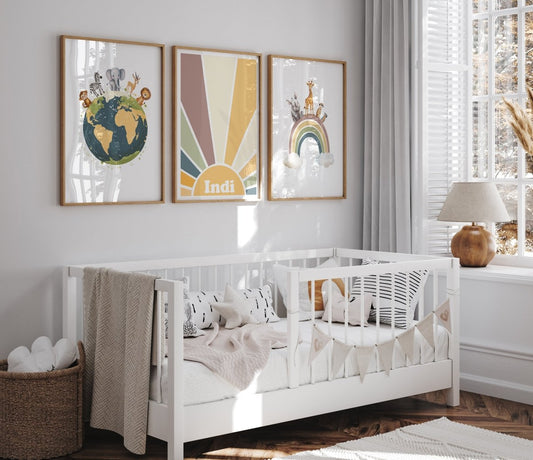 Personalised Safari Set of 3 Wall Prints | Wall Art for Nursery, Bedroom or Playroom - RoseRowanDesign - Wall Art