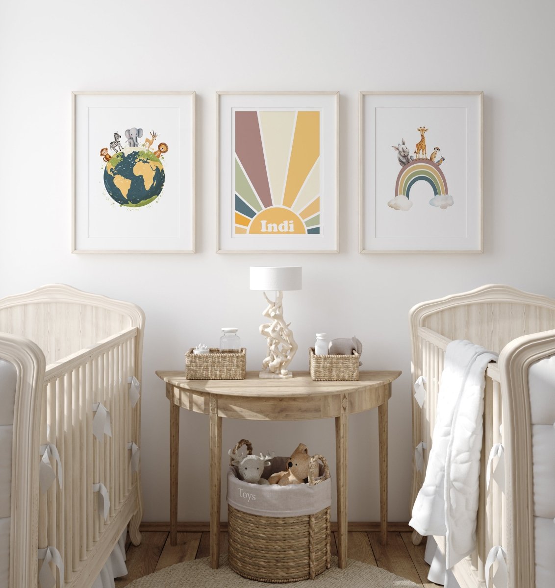 Personalised Safari Set of 3 Wall Prints | Wall Art for Nursery, Bedroom or Playroom - RoseRowanDesign - Wall Art