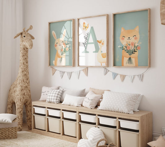 Personalised Set of 3 Bunny Prints | Wall Art for Nursery, Bedroom or Playroom - RoseRowanDesign - Wall Art