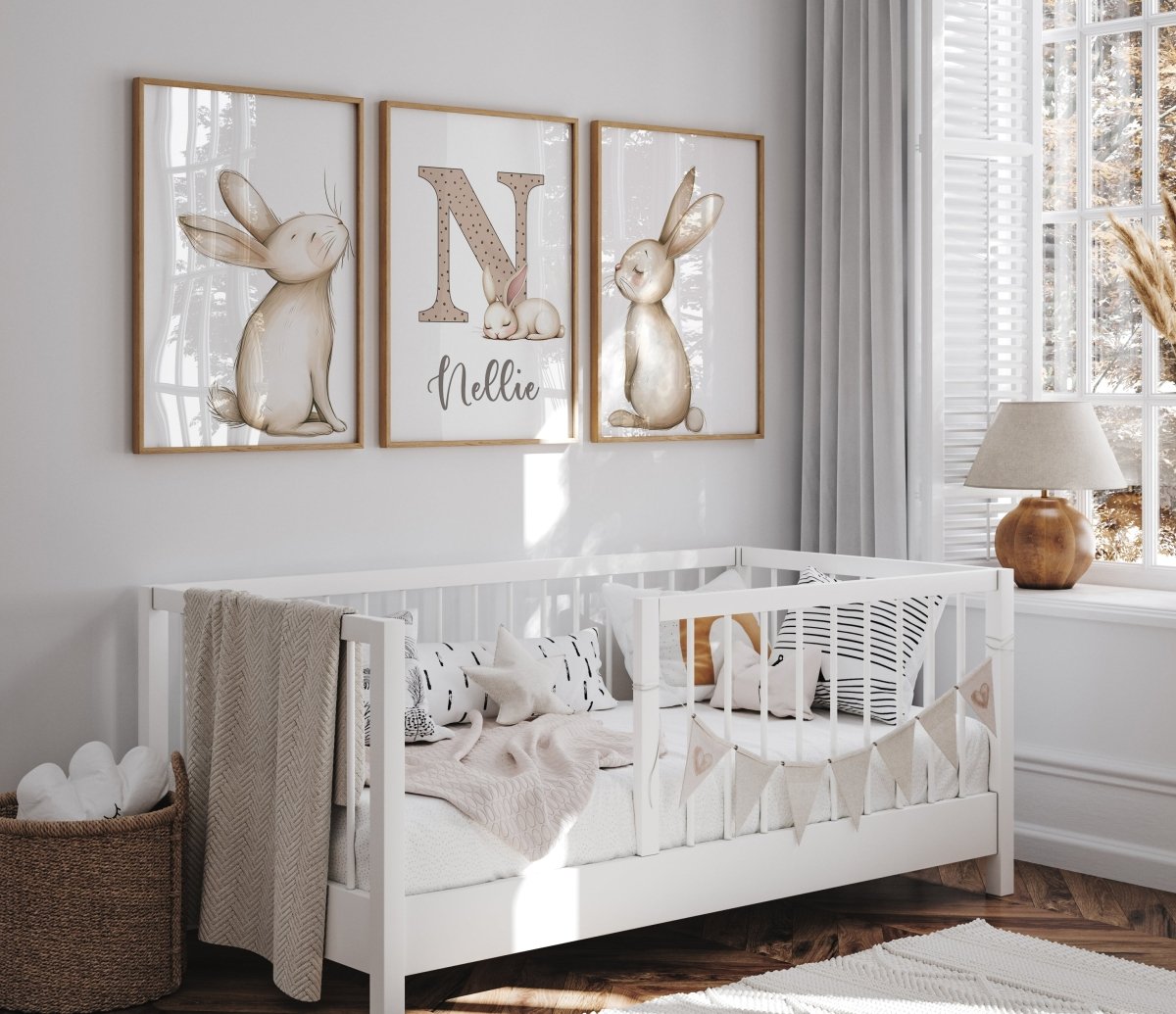 Personalised Set of 3 Bunny Prints | Wall Art for Nursery, Bedroom or Playroom - RoseRowanDesign - Wall Art
