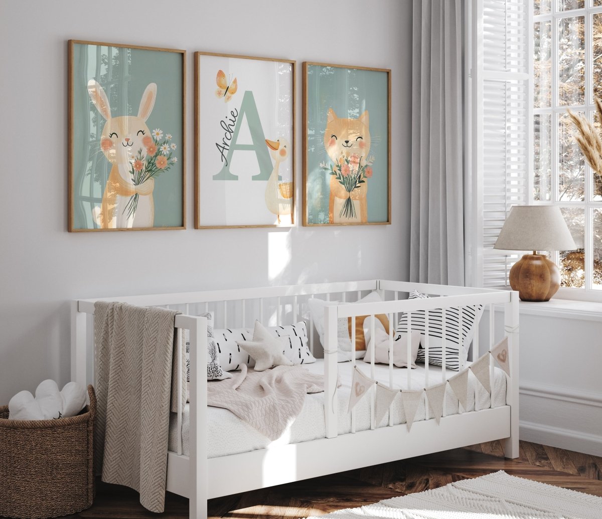 Personalised Set of 3 Bunny Prints | Wall Art for Nursery, Bedroom or Playroom - RoseRowanDesign - Wall Art
