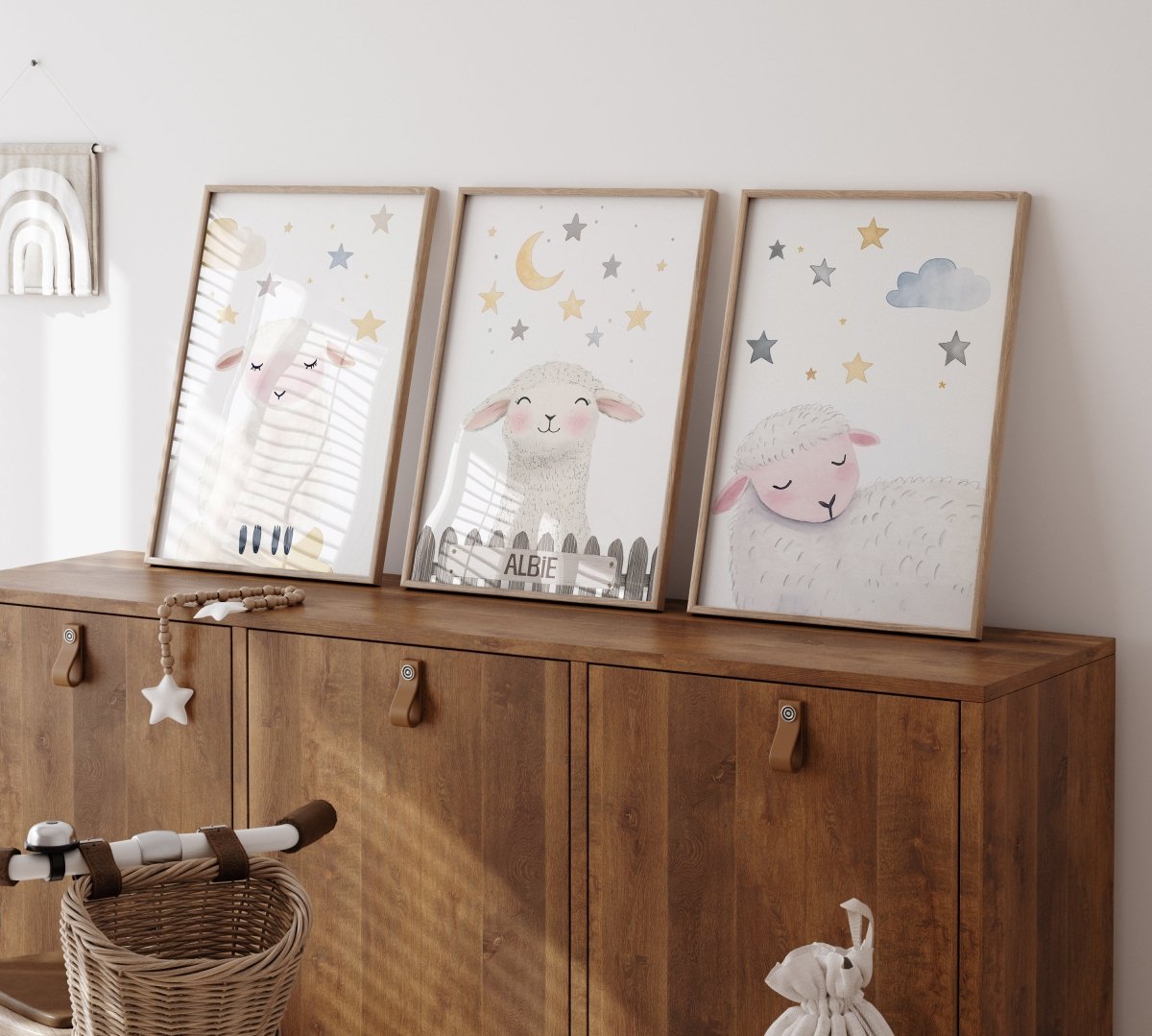 Personalised Sheep Moon & Stars Set of 3 Prints For Kids Room - RoseRowanDesign - Wall Art