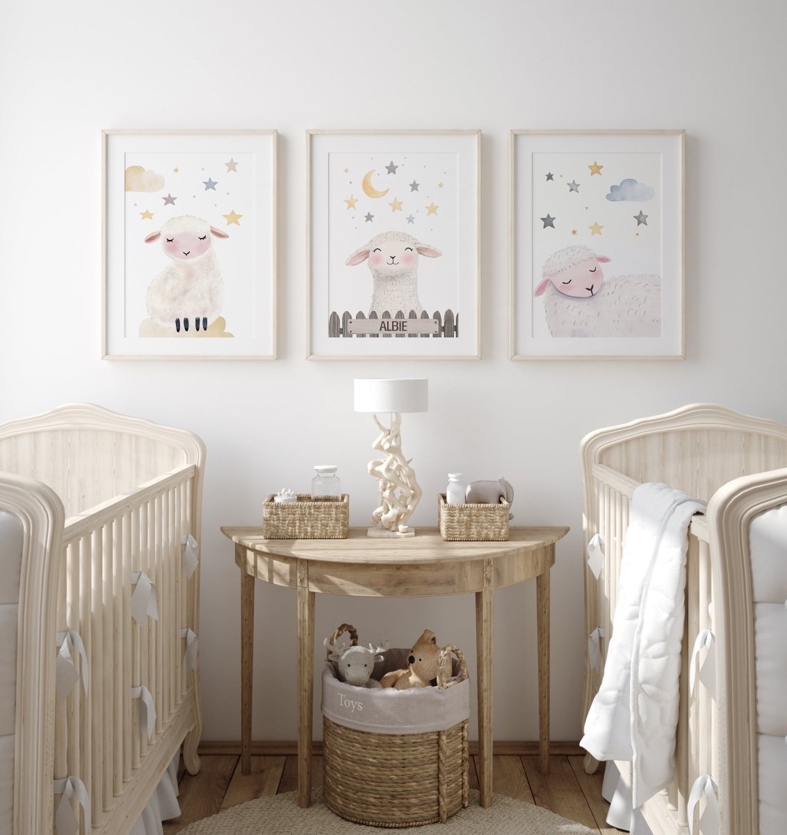 Personalised Sheep Moon & Stars Set of 3 Prints For Kids Room - RoseRowanDesign - Wall Art