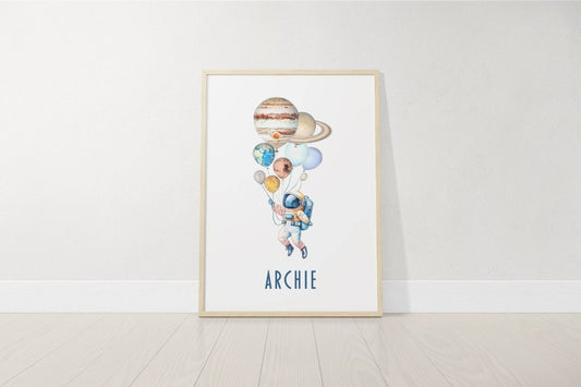 Personalised Space Nursery Print | Solar System Name Wall Art | Baby Boy Bedroom Decor - RoseRowanDesign -