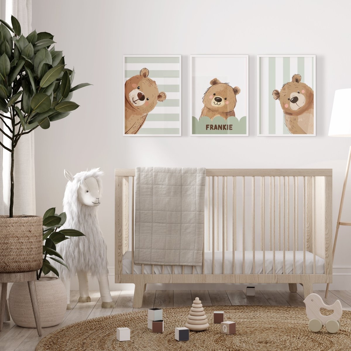 Personalised Strippy Bears | Set of 3 Prints | Choice of Colours | Nursery Wall Art - RoseRowanDesign - Wall Art