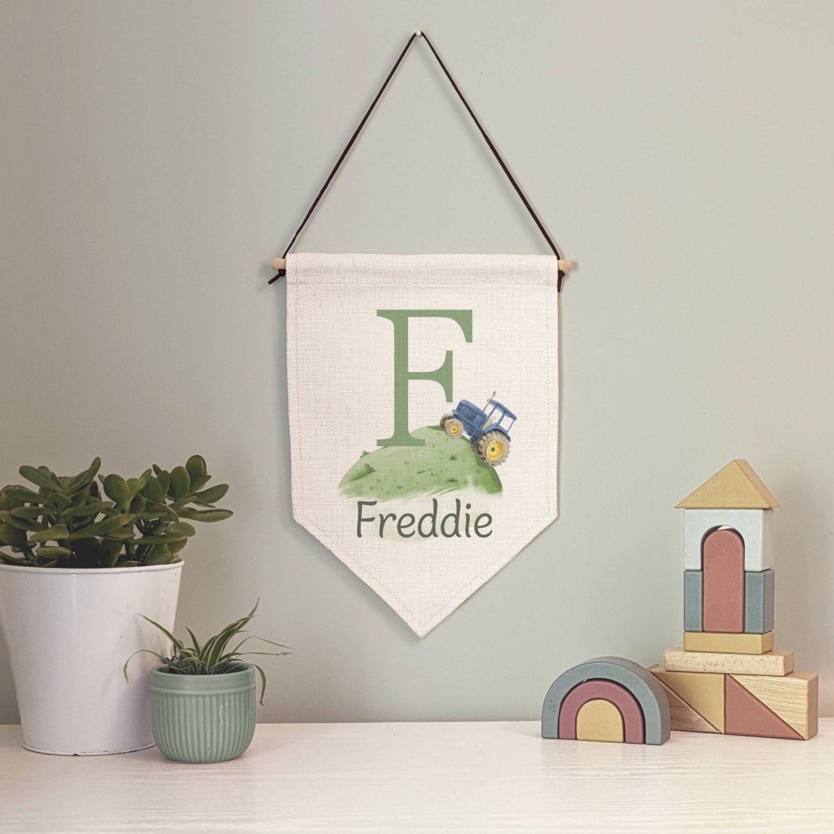 Personalised Tractor Name Pennant | Kids Room Banner & Nursery Wall Flag - RoseRowanDesign - Wall Art