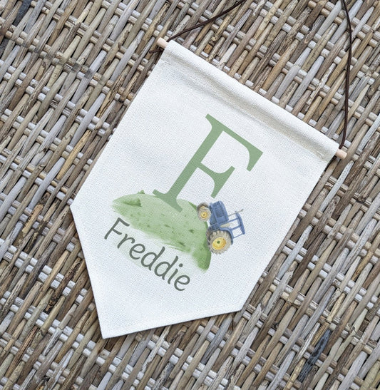 Personalised Tractor Name Pennant | Kids Room Banner & Nursery Wall Flag - RoseRowanDesign - Wall Art