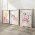 Load image into Gallery viewer, Personalised Unicorn Nursery Print Set – Pink Rainbow - RoseRowanDesign -