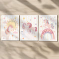 Load image into Gallery viewer, Personalised Unicorn Nursery Print Set – Pink Rainbow - RoseRowanDesign -