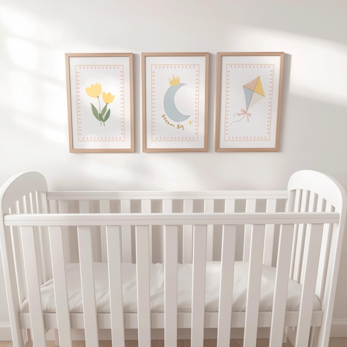 Personalised Whimsical Nursery Print Set – Moon, Flower & Kite Wall Art - RoseRowanDesign -
