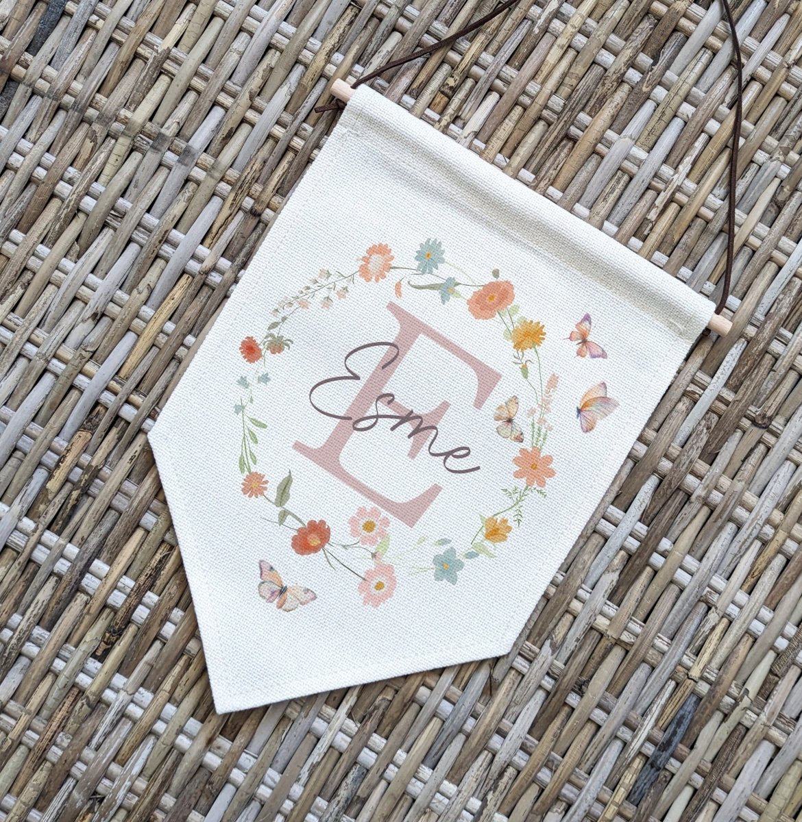 Personalised Wildflower Name Pennant | Kids Room Banner & Nursery Wall Flag - RoseRowanDesign -