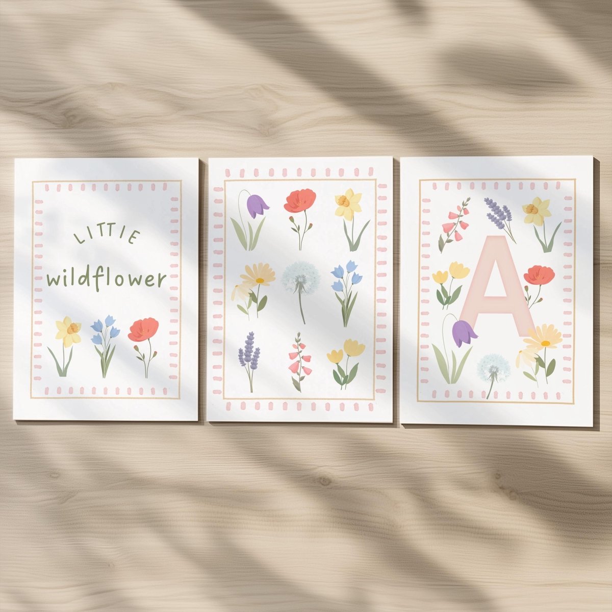 Personalised Wildflower Nursery Print Set - Custom Name Art for Girls Room Decor - RoseRowanDesign -