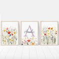 Load image into Gallery viewer, Personalised Wildflower Nursery Prints | Set of 3 | Botanical Floral Decor for Girls' Room - RoseRowanDesign -