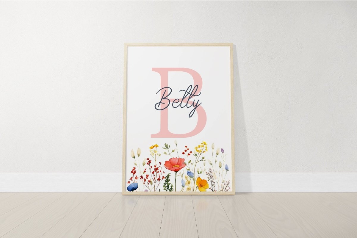 Personalised Wildflower Nursery Prints | Set of 3 | Botanical Floral Decor for Girls' Room - RoseRowanDesign -