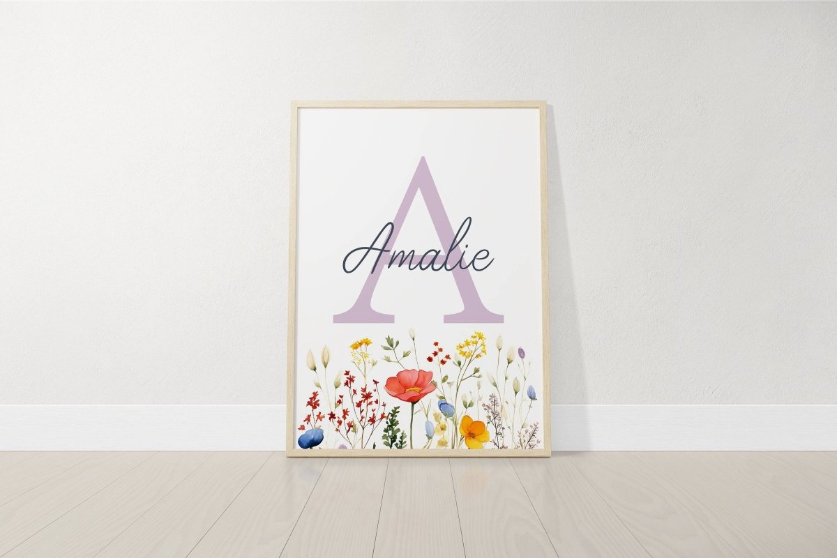 Personalised Wildflower Nursery Prints | Set of 3 | Botanical Floral Decor for Girls' Room - RoseRowanDesign -