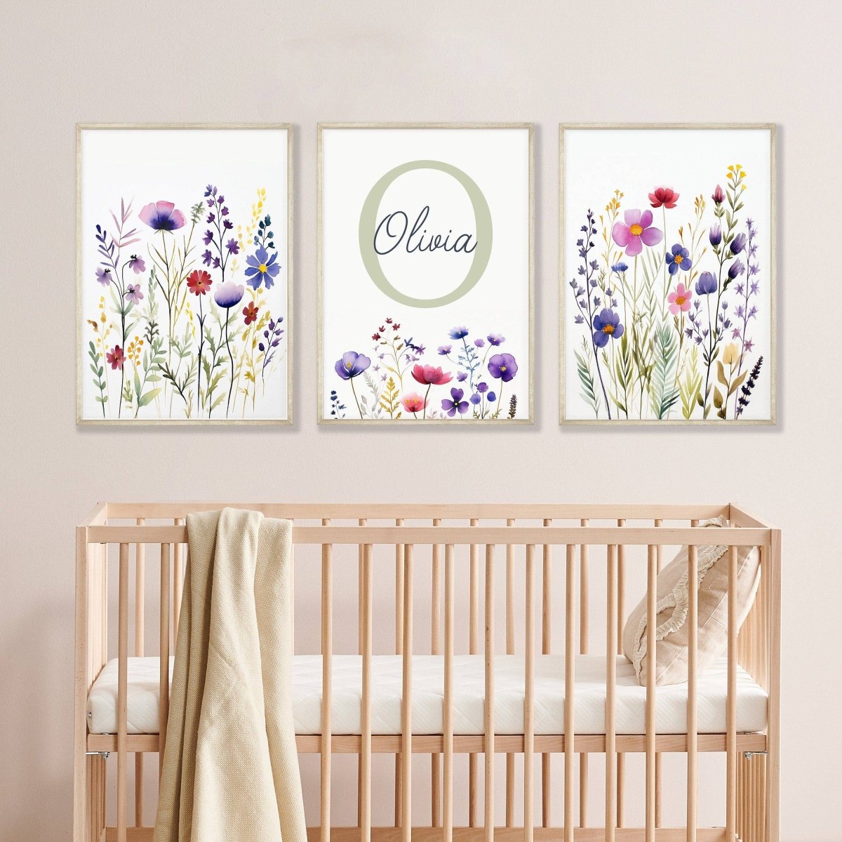 Personalised Wildflower Nursery Prints | Set of 3 | Custom Initials - RoseRowanDesign -