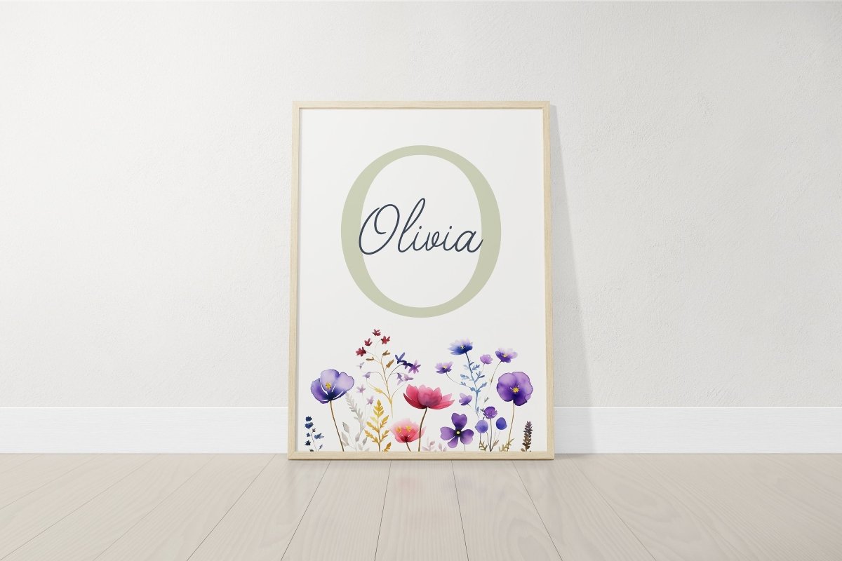 Personalised Wildflower Nursery Prints | Set of 3 | Custom Initials - RoseRowanDesign -