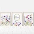 Load image into Gallery viewer, Personalised Wildflower Nursery Prints | Set of 3 | Custom Initials - RoseRowanDesign -