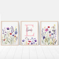 Load image into Gallery viewer, Personalised Wildflower Nursery Prints | Set of 3 | Custom Initials - RoseRowanDesign -