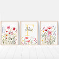 Load image into Gallery viewer, Personalised Wildflower Nursery Prints | Set of 3 | Pink Floral & Initial Decor for Girls Room - RoseRowanDesign -