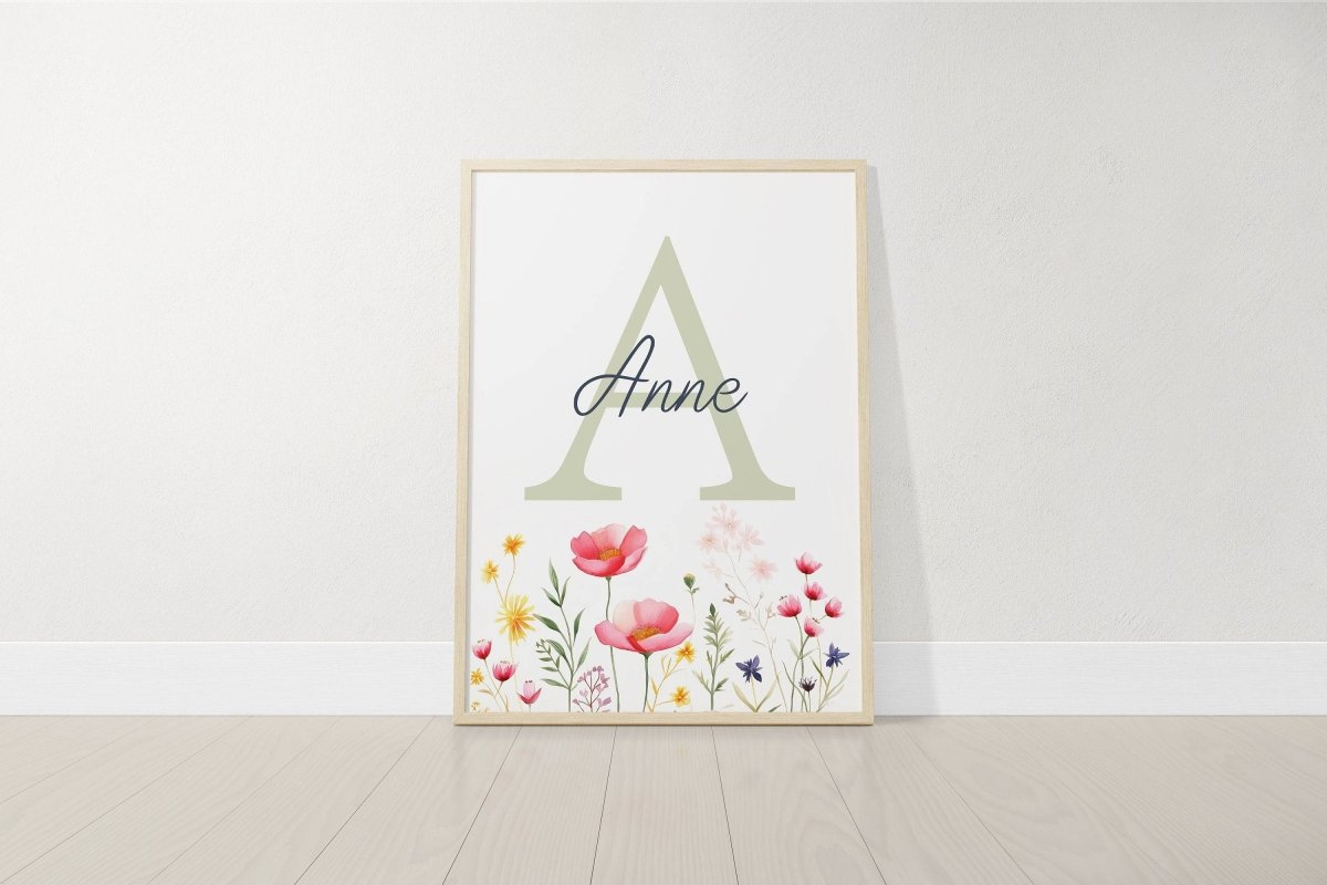 Personalised Wildflower Nursery Prints | Set of 3 | Pink Floral & Initial Decor for Girls Room - RoseRowanDesign -