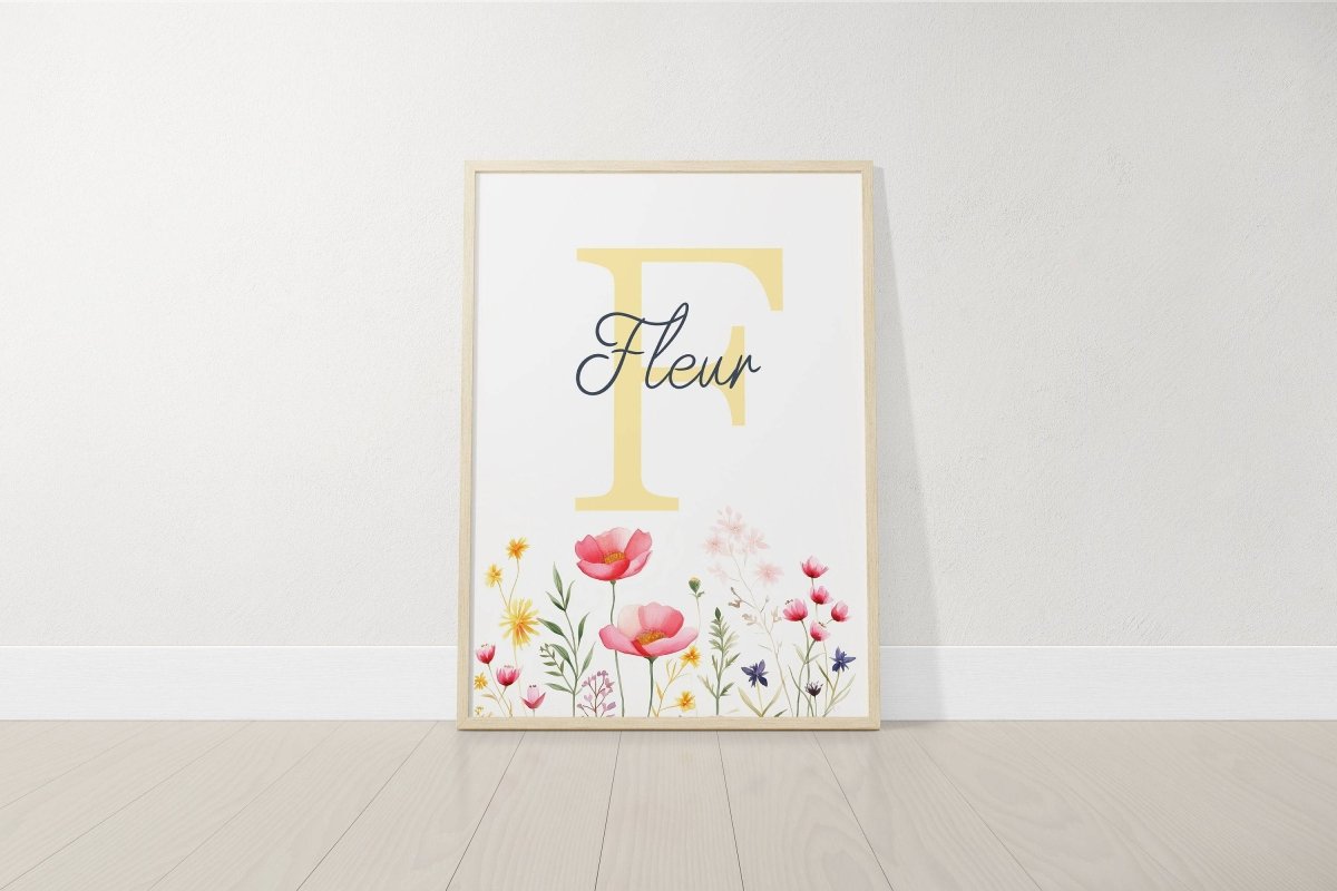 Personalised Wildflower Nursery Prints | Set of 3 | Pink Floral & Initial Decor for Girls Room - RoseRowanDesign -